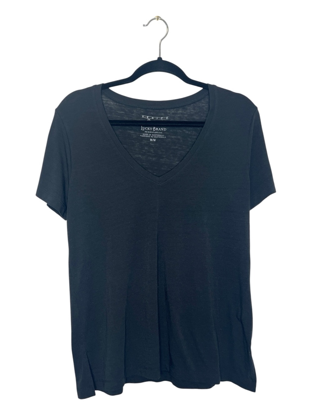 LUCKY BRAND Venice Burnout Black V Neck Tee size Medium